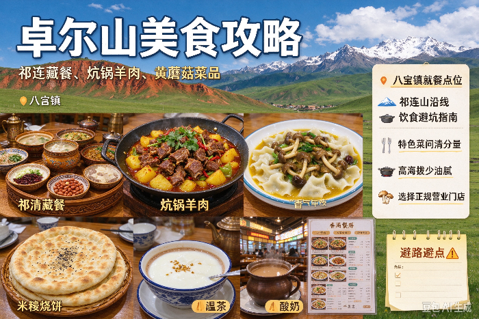 2026卓尔山美食攻略｜祁连藏餐、炕锅羊肉、黄蘑菇菜品，八宝镇就餐点位，祁连山沿线饮食避坑指南