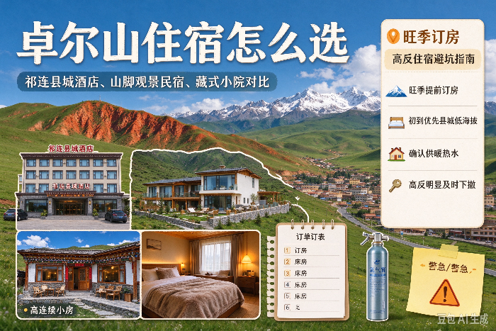 2026卓尔山住宿怎么选｜祁连县城酒店、山脚观景民宿、藏式小院对比，旺季订房、高反住宿避坑指南