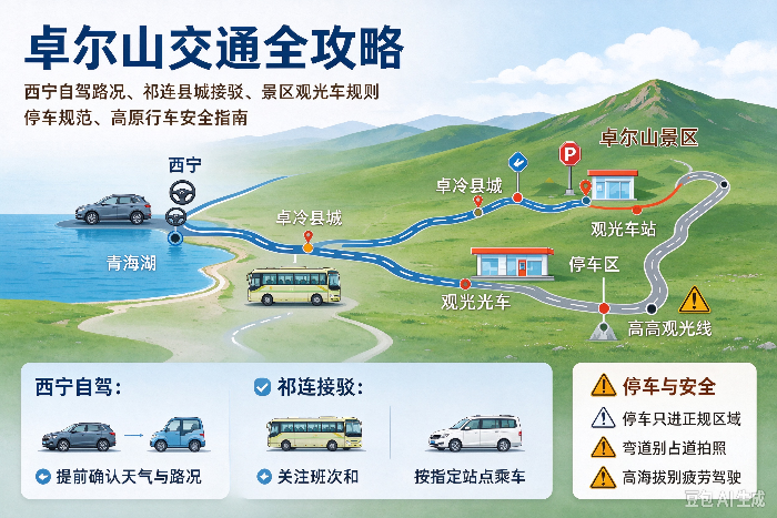 2026卓尔山交通全攻略｜西宁自驾路况、祁连县城接驳、景区观光车规则、停车规范、高原行车安全指南