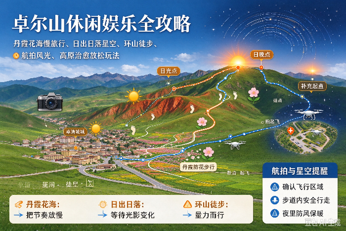 2026卓尔山休闲娱乐全攻略｜丹霞花海慢旅行、日出日落星空、环山徒步、航拍风光、高原治愈放松玩法